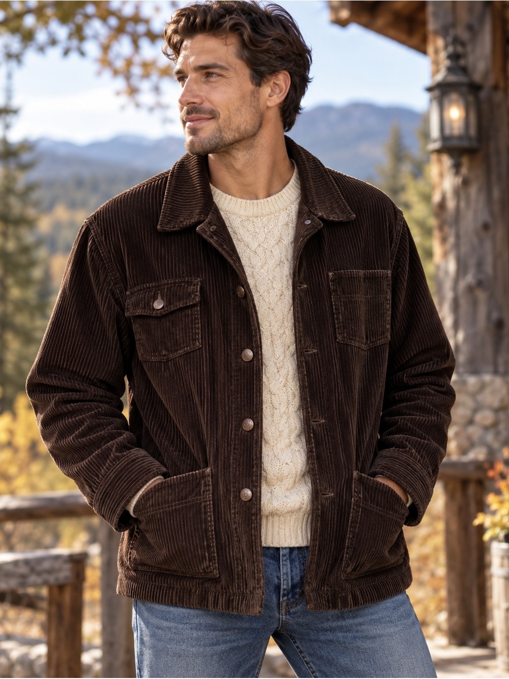 Vintage Bill Blass Brown Corduroy Classic Jacket L Lined Barn Workwear Utility